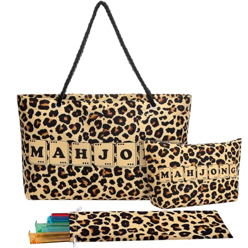 Gilprop 3 Pcs Leopard Print Empty Mahjong Bag Set