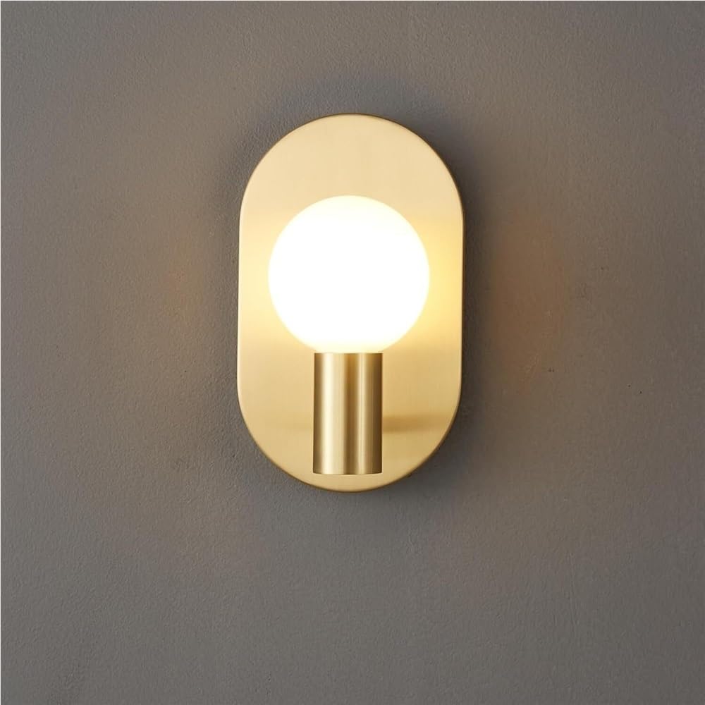 LYOUAE Modern Minimalist Brass Wall Sconce Nordic Indoor LED Dimmable Wall Lamp with White Glass Globe for Bedroom Living Room Hallway(Gold)
