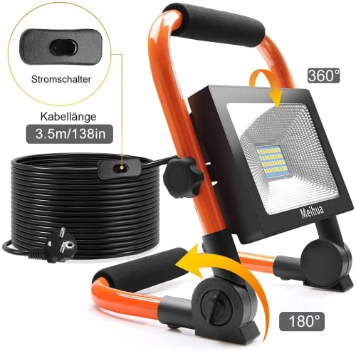 MEIHUA 30W LED Baustrahler 3400LM LED Strahler IP66 Wasserdicht Arbeitsleuchte 3.5M Kabel Flutlicht LED Fluter mit Stecker 6500K Kaltweiß Arbeitsscheinwerfer für Werkstatt Baustelle Garage - Image 5