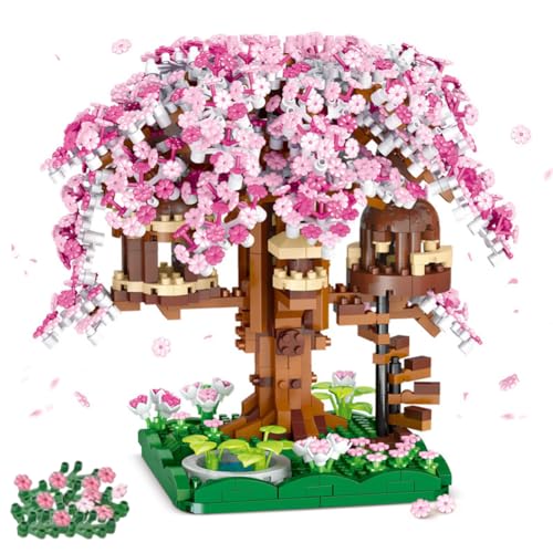 QYEHF Sakura Baum Bausteine Bausatz, 1109PCS Kirschblüte Baumhaus,Bonsai...