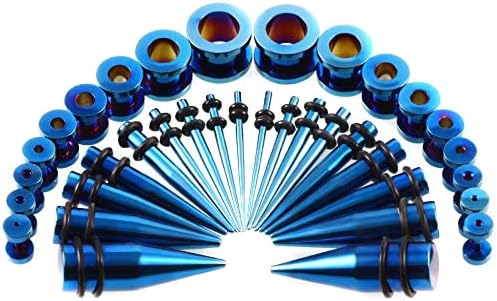 CABBE KALLO Juego de 36 piezas de estiramiento de orejas 14G-00G de acero quirúrgico para principiantes, mujeres y hombres, expansores corporales,