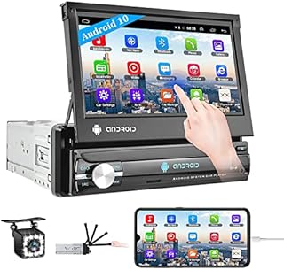 CAMECHO Android Single Din Car Stereo with Bluetooth 7 Inch Flip Out Touch Screen Car Radio Support Navi GPS/Mirror Link iOS/Android/AUX Input/WiFi/FM RDS Receiver+Dual USB+Rear Camera