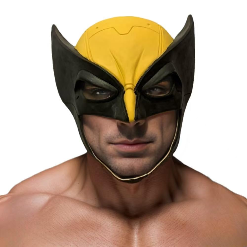 Wolverine Helmet Mask - Superhero Role Play, Great for Adult Halloween Costumes and Comic Con, Realistic Yellow Latex Masks.