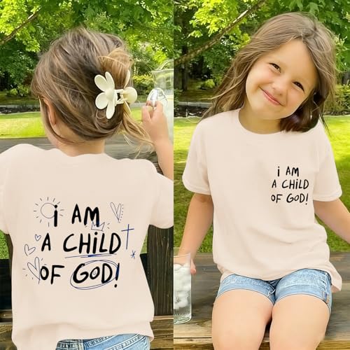 Image of KEEVICI Cute I Am A God of Child Shirt Girls Graphic Tees Christian T Shirts for Kids Jesus Religious Faith Cotton Summer Top