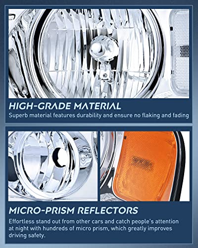 Nilight 2004 2005 2006 2007 2008 F150 Headlights, Headlight Assembly For 2006 Lincoln Mark Lt Chrome Housing Amber Reflector,Headlight Assembly Replacement Kit #TOP3