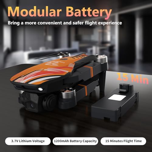TTROARDS Borstelloze Motor Drone met Camera 1080P, 270° Obstakel Vermijding Optische Stroom Positionering Mini Drones voor Beginners, Opvouwbare RC Quadcopter Geschenk Speelgoed voor Kinderen, Oranje - Afbeelding 7