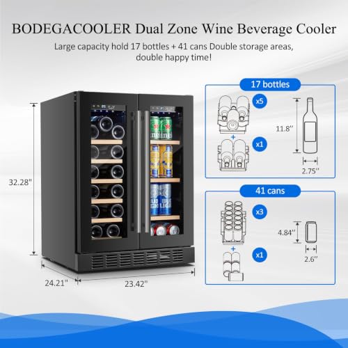 Image of BODEGA 24 Inch Wine and Beverage Refrigerator, Dual Zone Beveage Fridge
