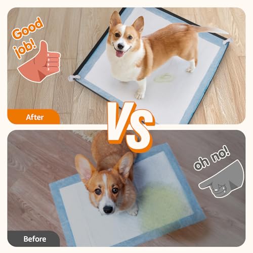 LOOBANI-Dog-Pee-Pad-Holder-Silicone-Puppy-Pad-Holder-High-Edge-Dog-Potty-Tray-with-4-Holder-Clamps-for-Puppy-Potty-Training-Fits-Up-to-24-x-24-Training-Pads-Black LOOBANI Dog Pee Pad Holder Silicone Puppy Pad Holder High Edge Dog Potty Tray with 4 Holder Clamps for Puppy Potty Training Fits Up to 24 x 24 Training Pads Black