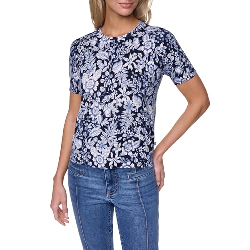 Image of Nautica Women's Crew Neck Solid Short Sleeve Sweater