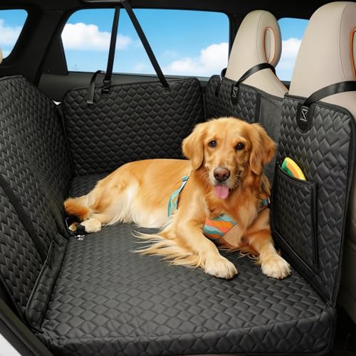 Dog Seat Cover for Back Seat, PU Dog Car Seat Cover Holds 420 lbs, Material Waterproof, Anti Scratch, Easy to Use and Clean, Hard Bottom Back Seat Extender for Dogs, Comfortable Car, SUV, Truck