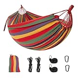 Canvas Cotton Hammock by BLUU, Up to 500lbs, Portable 2 Person Durable Extra Large Hammock with 2 Tree Straps & Carrying Bag for Patio Porch Garden Backyard Outdoor Camping and Indoor (Rainbow)