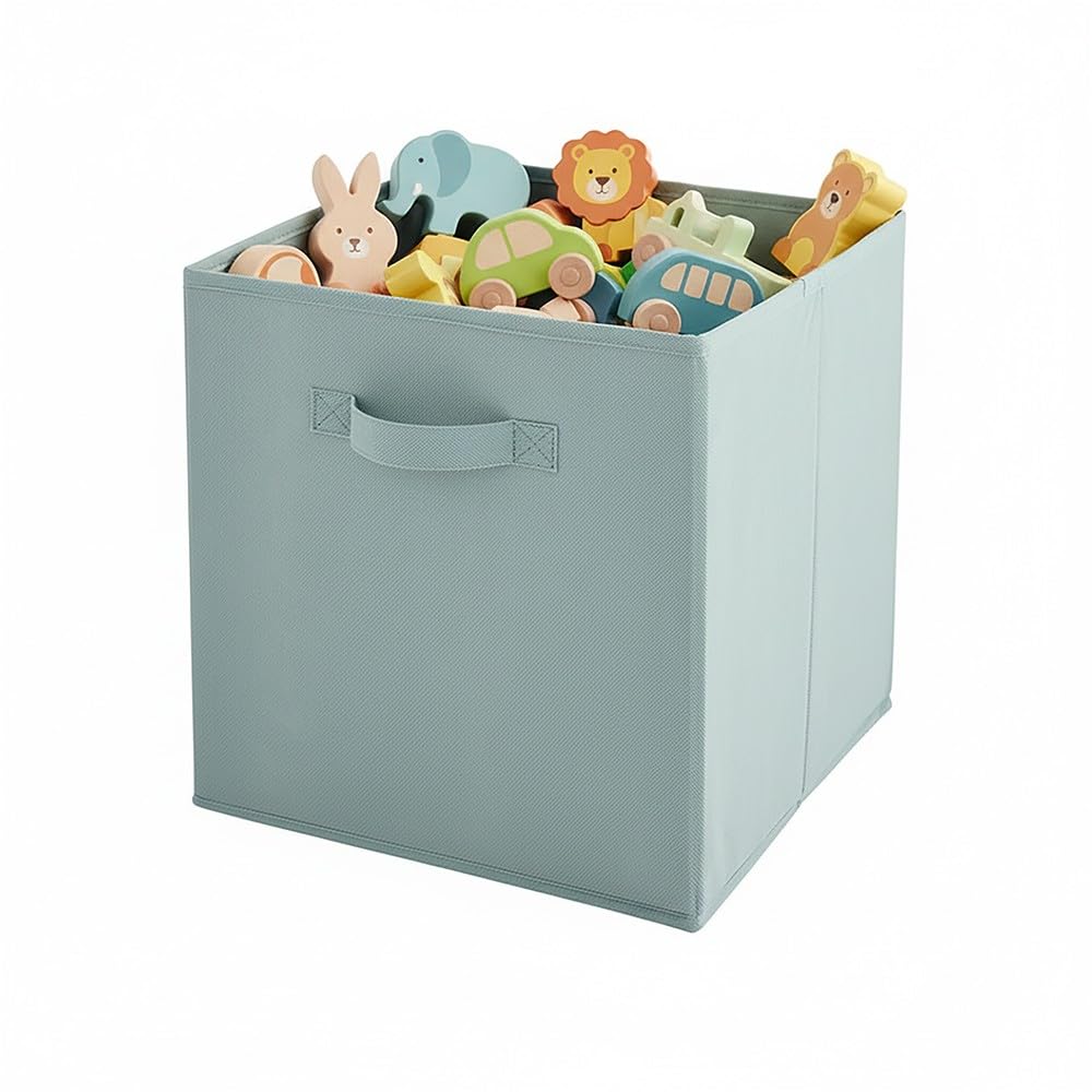 Box and beyond - Set mit 12 Aufbewahrungskörben – 31 x 31 x 31 cm – grüner Stoff – faltbar – mit Griffen – Aufbewahrung, Deko – Schlafzimmer, Wohnzimmer, Büro – moderner Stil