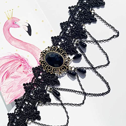 Carufin Sexy Black Lace Choker Halsketten Gothic Quaste Halsketten Choker Halloween Party Zubehör für Frauen und Mädchen (Halskette 1)
