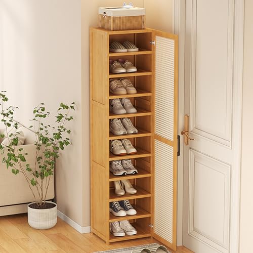 Étagère à chaussures mince en bambou avec porte meuble haut - 3