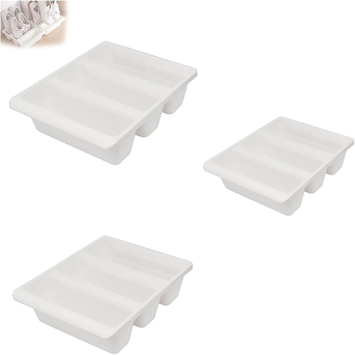 3Pcs Storage Shoe Tray, Storage Shelves Plastic Shoes Rack for Entryway, Plastic Organizer Box Shoe Storage Rack Shoe Support Simple Shoe Shelf (Grey)