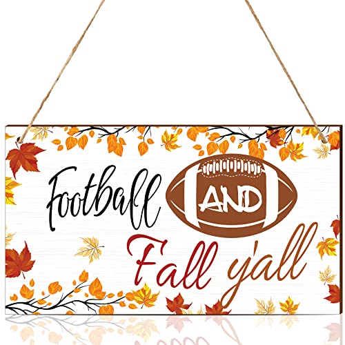 Football and Fall Y'all Wood Sign Farmhouse Wall Decor Fall Door Hanging Small Rustic Decor Autumn Porch Decor for Home Living Room Front Door Garden Harvest Thanksgiving Halloween