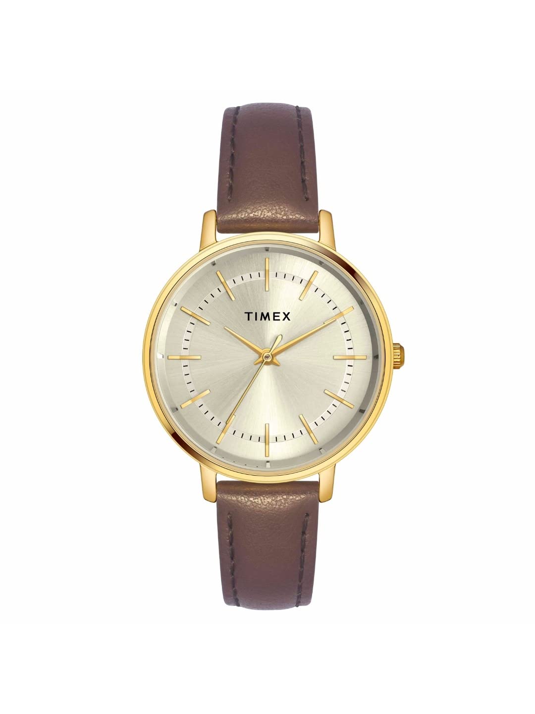 TIMEX Women Leather Classics Collection 3 Hands Analogue Silver Dial Coloured Quartz Watch, Round Dial with 34Mm Case Width - Twel15800, Band Color-Brown (B0BYZDNKJX) Amazon Price History, Amazon Price Tracker