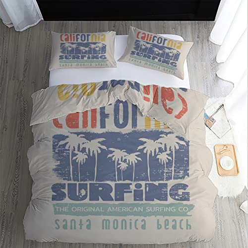 Housse de Couette 140x200 Surf - Parure de Lit 1 Personne Palmier - Ensemble de Literie Imprimée Réversible en Microfibre Douce avec 1 taie d'oreiller, avec Fermeture éclair Cover