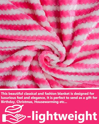 Image of BSB HOME Polyester Premium Jacquard Plush Double Blanket | 300 GSM Lightweight Cozy Soft for Bed, Sofa, Couch, Travel & Camping| 220X230 Cm Or 86X90 Inches|Pink & White | TC - 220