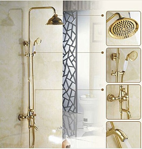 Pomme de douche avec céramique dorée pour rénover une salle de bain rétro