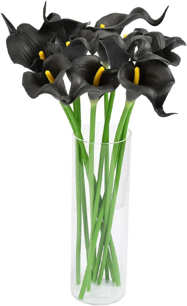 ATPWONZ 20pcs Calla Lily Artificial Flowers Wedding Bridal Bouquet Latex Real Touch Home Party Decoration (Black)