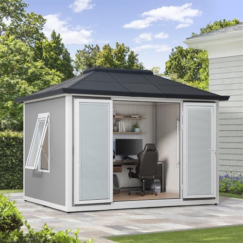 Sunjoy Office Shed for Outdoor, Tiny House 10'x12.6' She Shed,