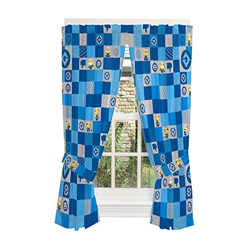 Universal Despicable Me 3 Minions Kids Room Window Curtain Panels With Tie Backs, 82" X 63", Blue #TOP20