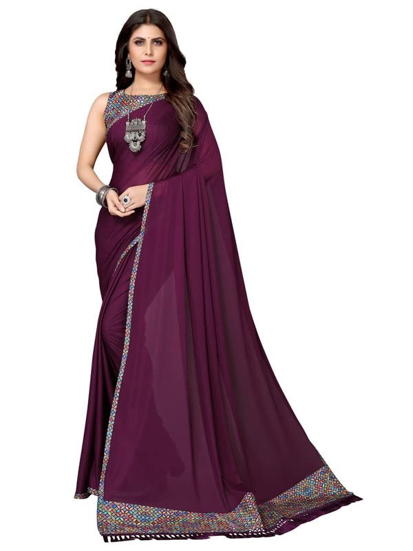 SatraniWomen'S Solid & Digital Border In Pallu Lycra Saree With Unstitched Blouse Piece(2615S243N_Green)