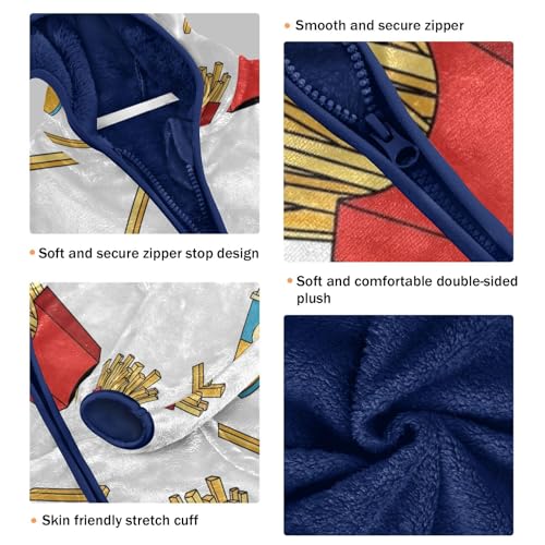 French Fries and Drinks Toddler Fleece Jacket Girl Boys Hooded Fleece Jacket Coat Warm Outwear Zip-up 3-10T3