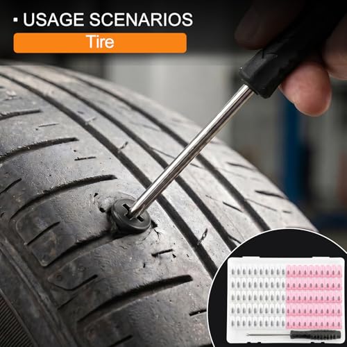 Image of 100 Pcs Tire Repair Rubber Nails,Vacuum Tire Repair Kits Spiral Rubber Screws,Fast Self-Service Tire Repair Tools kits for Car Motorcycle Bike Truck,tire plug kit (50 S+50 L)