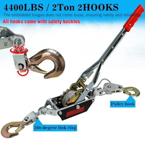 Winch manual 4400 lbs con cable de acero 12.14 ft miniatura 6