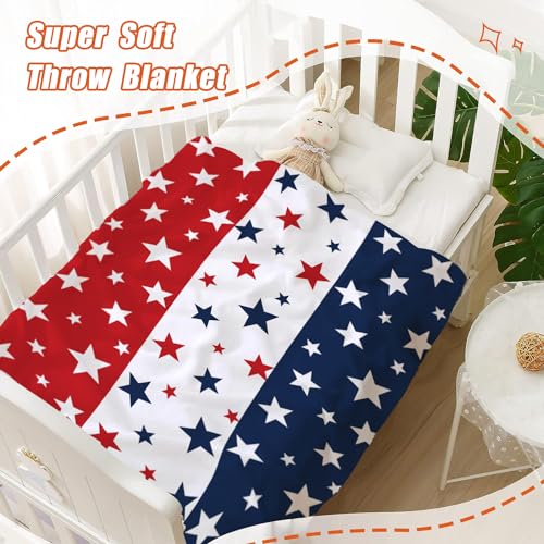 Image of YeeJu Patriotic Throw Blanket for Baby, Small 4th of July Memorial Day Fourth of July Blanket, Toddler Swaddle, Soft Fleece, Red, White, Blue, Star, Independence, Veteran Day, 30x40