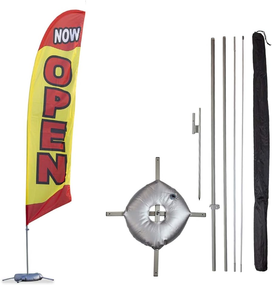 Vispronet - Open Feather Flag Kits - 13.5ft Flag Complete with Pole Set, Cross Base and Weight Bag (Red) Businesses, Storefronts, Sales - Printed in The USA
