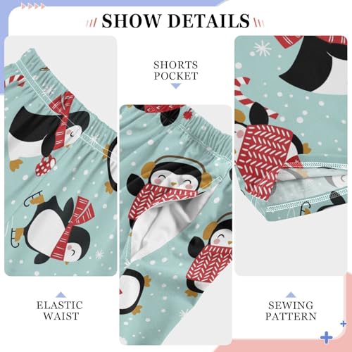 ZZXXB Winter Penguin Skating Snow Boys Long Pants Soft Trousers Elastic Waist Kids Lounge Bottoms with Pockets S-XL4