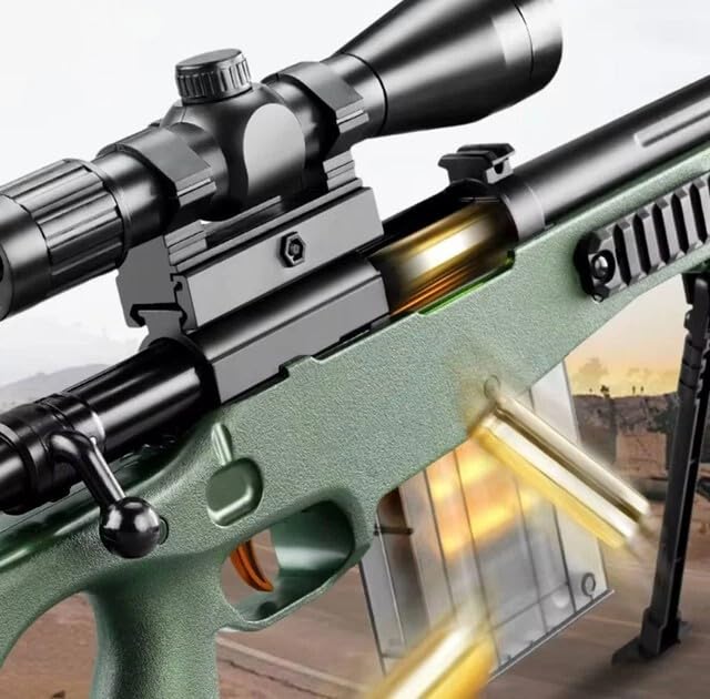 Image of AWM Sniper Soft Bullet Gun Toy for Kids, Manual Soft Bullet Sniper Gun for Boys, Realistic Shooting Machine Gun Toy with Scope & Magazine Spiner Gun for Adults