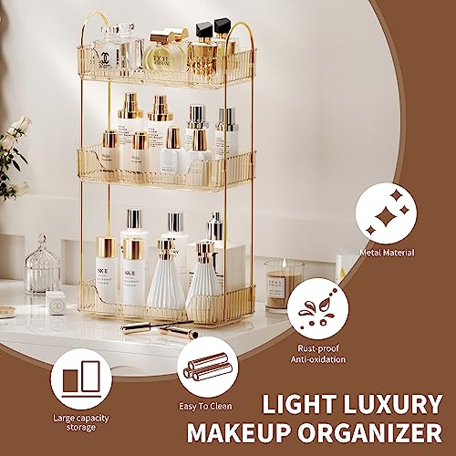 Image of Akinbas 3 Tier Bathroom Organizer Countertop Makeup Perfume Tray Skincare Organizer for Bathroom Dresser Vanity (Gold)