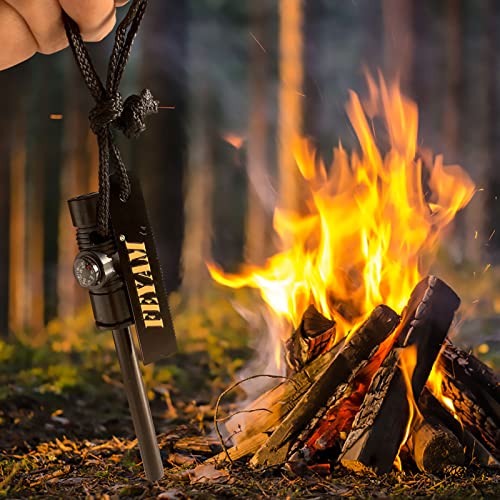 Feyam Fire Starter Striker Magnesium Rod Igniter With Compass And Whistle, Outdoor Survival Kit Combination, Necessary Ignition Wax Impregnated Hemp Rope, And Outdoor Sports Large Capacity Bag #TOP3