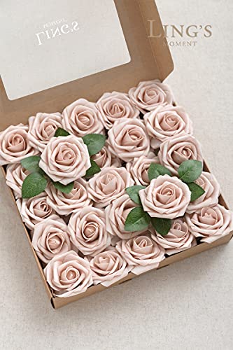 Ling's Moment Artificial Flowers 25Pcs Real Looking Nude Fake Roses W/Stem For Diy Wedding Bouquets For Bride Centerpieces Bridal Shower Party Home Decorations #TOP3
