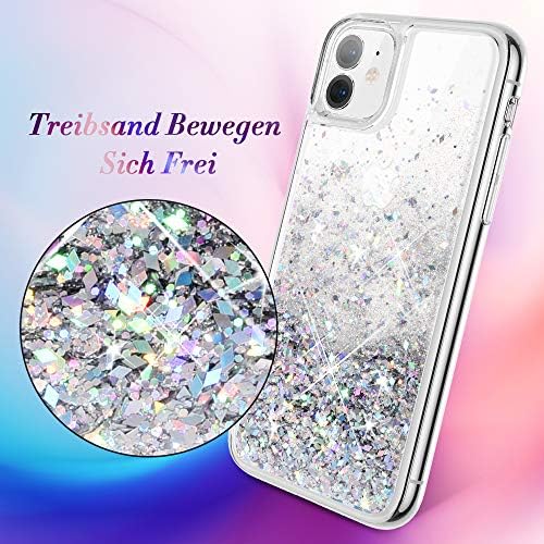 wlooo iPhone 11 Phone Case, iPhone 11 Glitter Case, Glitter Liquid Crystal Quicksand Slim Girls Women Soft TPU Bumper Silicone Protective Shockproof Case Cover for iPhone 11 (Silver)