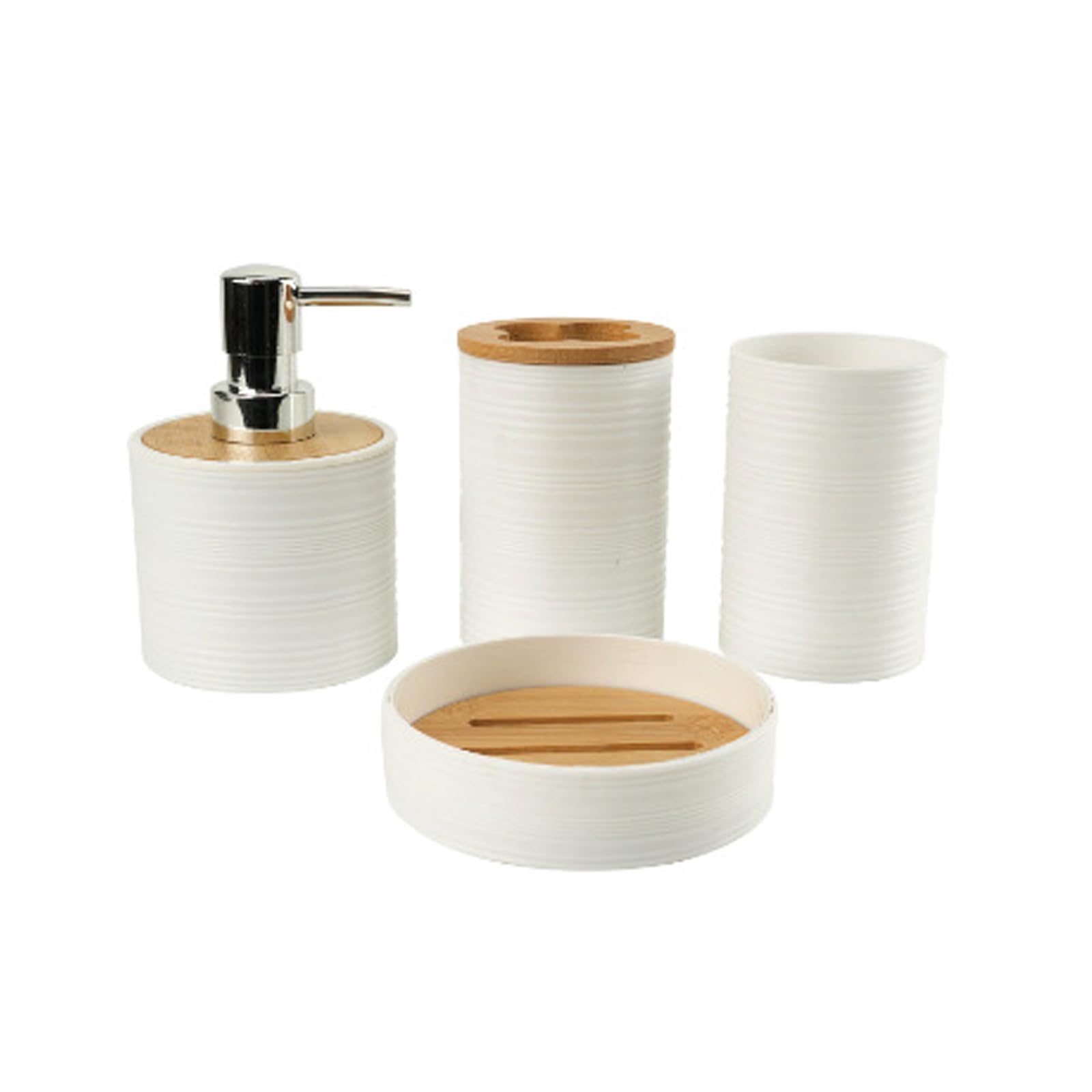 Qusinfc Bamboo-Lid Bathroom Storage Framewo4PCS Polymer Set with Soap Toothbrush Holder Countertop Storage Without Drilling Bathroom Organizers with Lid