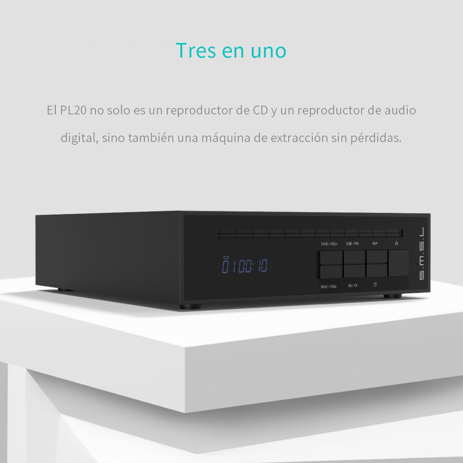 SMSL PL20 Reproductor de CD HiFi para Casa, con Función de Ripping de CD, Bluetooth para Auto, 2 chips CS43131, Entrada USB/Bluetooth, Salidas RCA/BT/3,5 mm/4,4 mm Balanceada/Óptica Digital/Coaxial