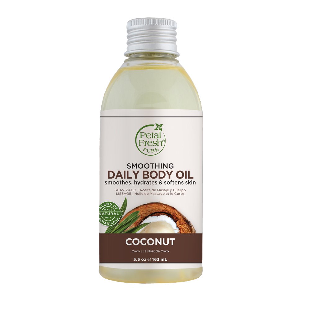 Petal Fresh Pure Smoothing (Coconut) Daily Body Oil - Purifies & Tones for Even Skin, Detox with Antioxidants, 5.5 oz