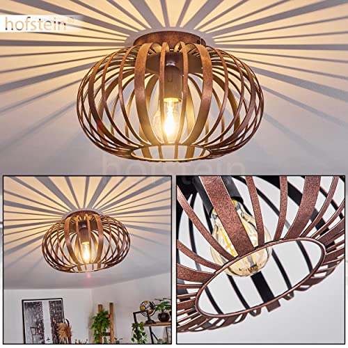 HOFSTEIN Deckenleuchte Oravi, runde Deckenlampe aus Metall in Kupferfarben, 1-flammig, E27-Fassung max. 60 Watt, &Oslash; 30 cm, Retro/Vintage Leuchte mit tollem Lichteffekt durch Gitter-Optik