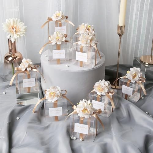 CXWFLM 50 Stück Transparente Geschenkboxen 5x5 cm– Mini Klarsichtboxen für Gastgeschenke, Süßigkeiten, Hochzeit, Geburtstag, Party–Kunststoff Verpackung für kleine Geschenke & DIY