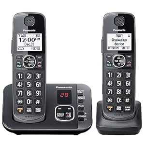 Panasonic Cordless Phone with Answering Machine, Automated Call Block, Easy to Use – 2 Handsets – KX-TGE632M (Metallic Black)