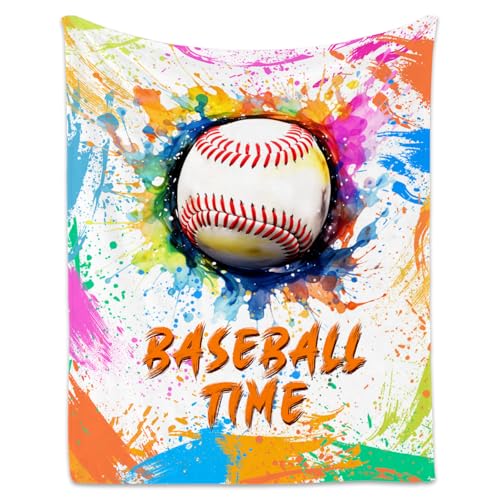 Baseball Blanket, Cozy Soft Throw Blankets for Kids, Cool White Flannel Throw Gifts for Bed Couch, 60x80 Inches
