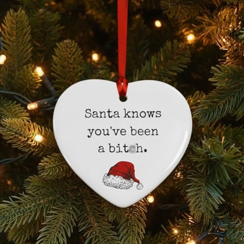 Christmas Funny Heart Shaped Ornament, Santa Knows...