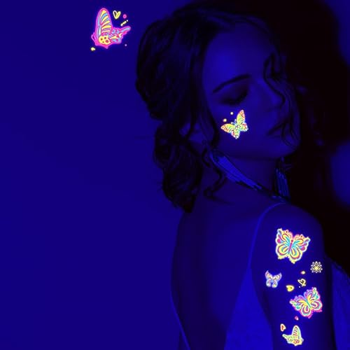 (100pcs)10 pieces, about 100 stickers in total..Colorful Butterfly Glow in the Dark Temporary Tattoo Stickers,.