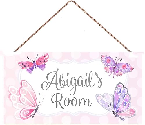 AJHERO Letrero con nombre personalizado, arte decorativo de pared, plástico rosa, mariposa linda, personalizado con texto en inglés "YOUR NAME",