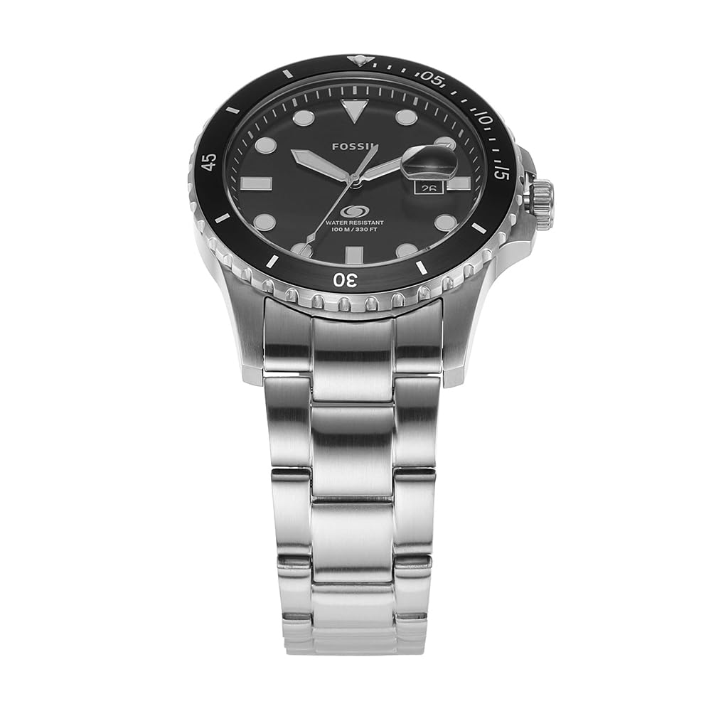Fossil Orologio subacqueo blu da uomo, movimento al quarzo con data a tre lancette e cinturino in acciaio inossidabile o in pelle